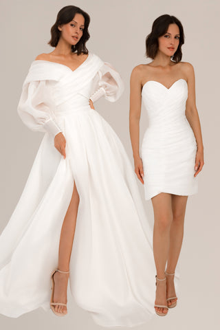 Extra Convertible Wedding Dress Audrey Mini (Basic mini dress + bolero + skirt + bow) - Olivia Bottega