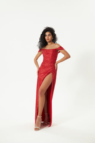 Black Glitter Mermaid Evening Dress Lovisa with Detachable Bow - Olivia Bottega
