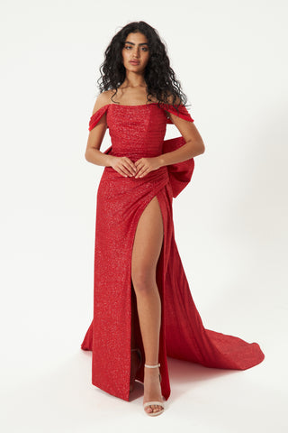 Black Glitter Mermaid Evening Dress Lovisa with Detachable Bow - Olivia Bottega