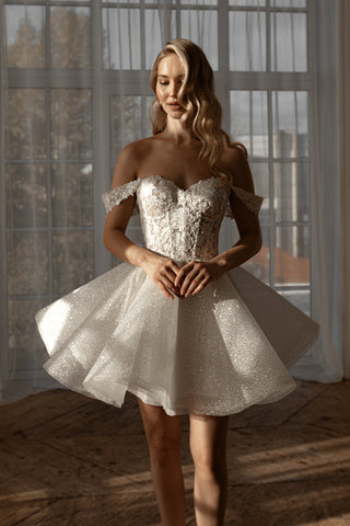 2 in 1 Short Wedding Dress Evelyn with Detachable Sophia Skirt