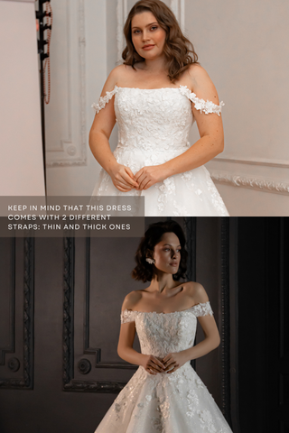 Floral Lace Tulle Wedding Dress Yoki with Detachable Straps - Olivia Bottega