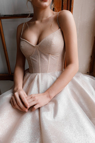 Nude Short Sparkle Evening Dress Rakel - Olivia Bottega