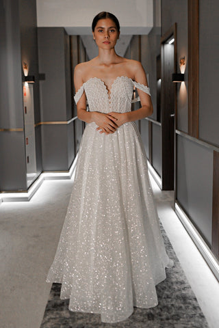 Shiny A-line Wedding Dress Coral - Olivia Bottega