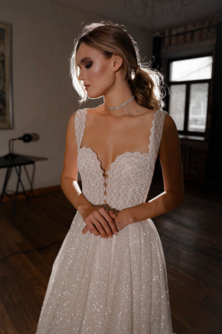 Shiny A-line Wedding Dress Coral - Olivia Bottega