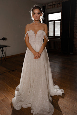 Shiny A-line Wedding Dress Coral - Olivia Bottega