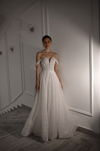 Shiny A-line Wedding Dress Coral - Olivia Bottega